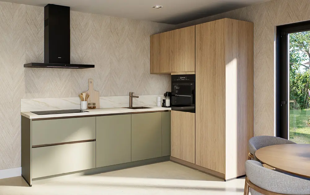 Seattle Olijf groen / Springfield Eiken como keuken uit de Keukendepot collectie